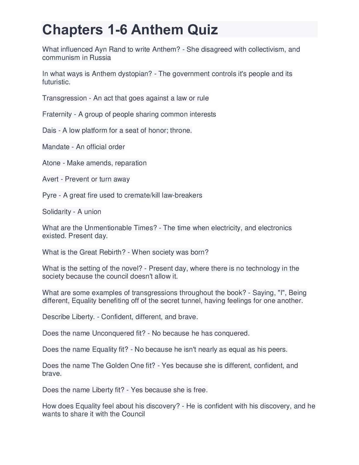 Chapters 16 Anthem Quiz Browsegrades